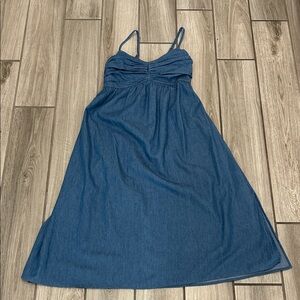 GAP Blue Denim Spaghetti Strap Midi Dress